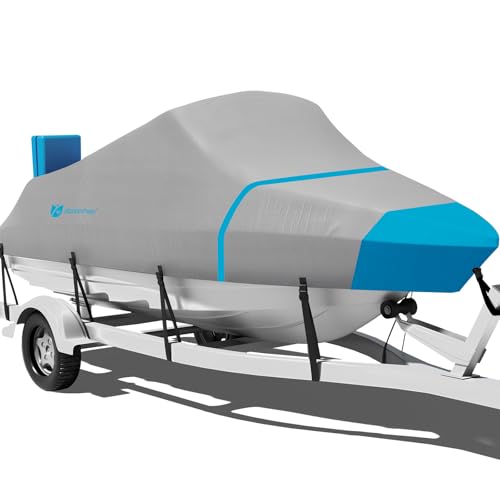 Rosefray 900D Boat Cover, Heavy Duty Waterproof Bass Boat Covers with Motor Cover Fits V-Hull/Tri-Hull/Fish/Ski/Runabout Boat,Fade-Proof Trailerable Boat Cover Fit 16'-18.5' L 94