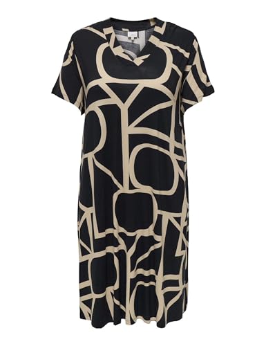 ONLY Carmakoma Damen Carfyrla Life S/S V-NCK Blk AOP DRE Noos, Schwarz-5, XL EU
