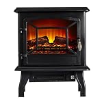 Electric Stove Heater 2000W,Electric Fireplace with Indoor Log/Wood Burner Effect,Modern Freestanding LED Flame Fireplave Stoves Adjustable Thermostat (ADFE07 Fireplace, Black)