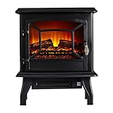 Electric Stove Heater 2000W,Electric Fireplace with Indoor Log/Wood Burner Effect,Modern Freestanding LED Flame Fireplave Stoves Adjustable Thermostat (ADFE07 Fireplace, Black)