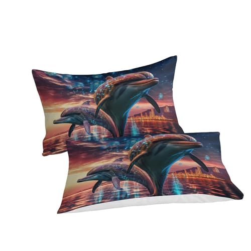 Parure de lit dauphin 3D housse de couette zippée anti-plis pour lit double - 3