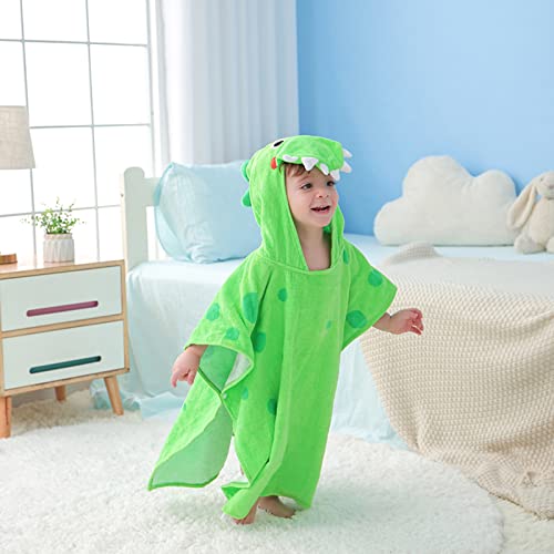 Image of LOLANTA Kids Boys Girls Terry Cloth Cover UPs Children's Hooded Bath Towels Dinosaur, Boys Beach Towel Pool Poncho Swim 100% Cotton (Green Crocodile,1-3T)