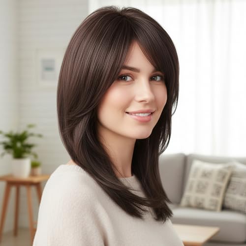 Extension cheveux invisible marron supérieure avec frange