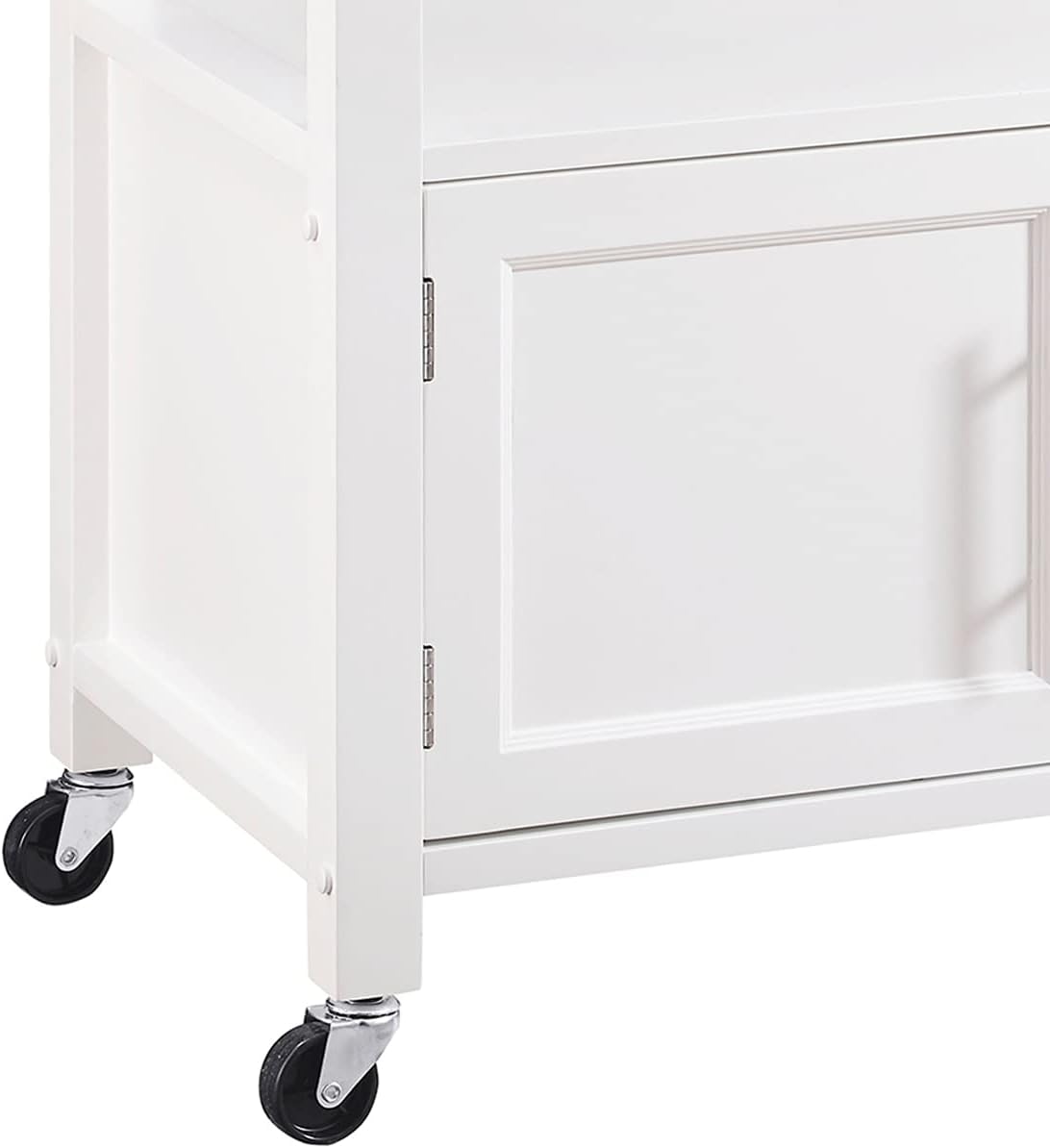 Linon Cameron Wood Granite Top Rolling Kitchen Cart Ample Storage in White
