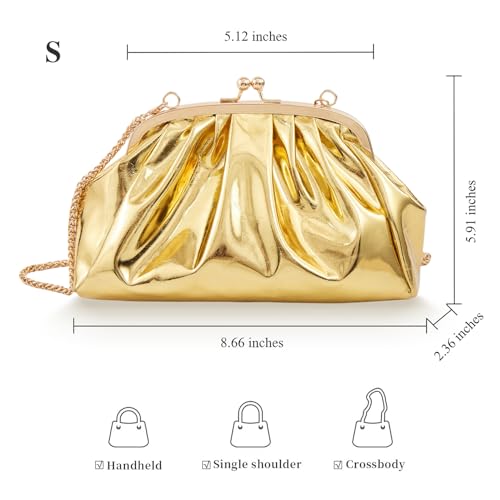 Image of BRYCTSISEN Pleated Evening Vegan Leather Clutch Handbag Purse Metallic PU Cloud Shoulder Bag for Women Evening Purse Handbag