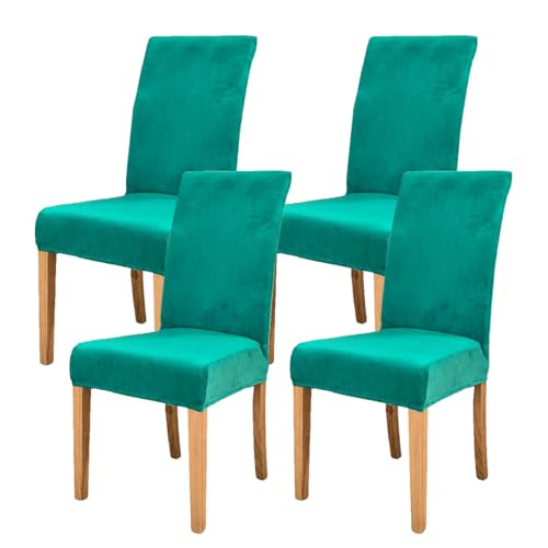 Fundas elásticas de terciopelo para sillas de comedor, fundas elásticas para cocina, banquete y hotel, juego de 4 protectores de asiento azul oscuro para decoración del hogar