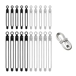 YUYUDEHM 20Pcs Silicone Elastic Cord Organizer, 4.2Inch&7Inch, Black, Gray | Reusable Cable Management Organizer for Bundling Earphone Phone Charger Wires, Fastening Home Office Kitchen Appliances Cords