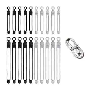 YUYUDEHM 20Pcs Silicone Elastic Cord Organizer, 4.2Inch&7Inch, Black, Gray | Reusable Cable Management Organizer for Bundling Earphone Phone Charger Wires, Fastening Home Office Kitchen Appliances Cords