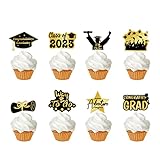 Mocossmy Graduation Cupcake Toppers 2023, 72PCS Black and Gold Class of 2023 Glitter Graduation Cake