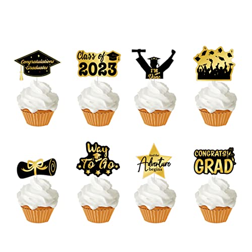 Mocossmy Graduation Cupcake Toppers 2023, 72Pcs Black And Gold Class Of 2023 Glitter Graduation Cake Toppers Appetizer Dessert Picks Graduation Table Decoration For Graduation Party Supplies (Black) #TOP1