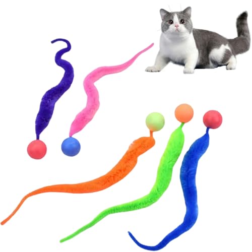 Lot de 5 balles mobiles pour chat,Balle Rebondissante Chat Balle à Queue Longue Jeux Chat,ouet rebondissant amusant pour chat,Jouet interactif pour chat,Jouet...