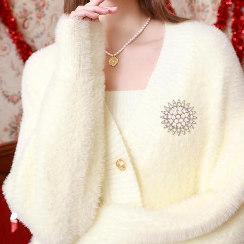 Image of SELOVO Bling Elegant Crystal Simulated Pearl Snowflake Brooch Pin