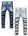 Anbreuinron Boy's Blue Ripped Jeans Stacked Skinny Fit Destroyed Distressed Fashion Comfy 2-Pack Denim Jeans Pants,12