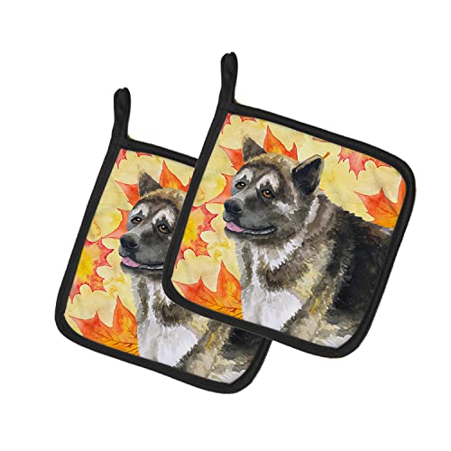 Caroline's Treasures BB9930PTHD American Akita Fall Pair of Pot Holders, Yellow Kitchen Heat Resistant Pot Holders Sets Oven Hot Pads for Cooking Baking BBQ, 7 1/2 x 7 1/2