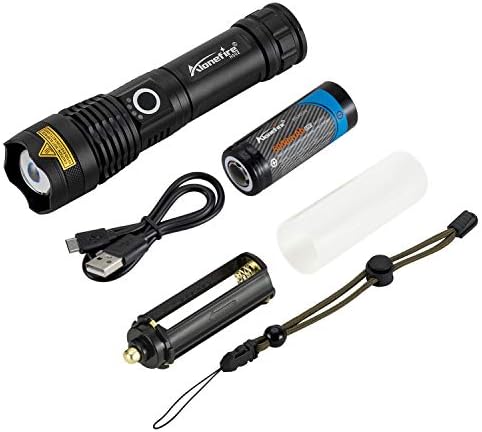 Alonefire H002 LED Tactical Torch Waterproof High Lumens High Powerful Super Bright Flashlight Zoomable USB Rechargeable 5 Modes with Battery Included for Camping Hunting Police Security Hiking Travel