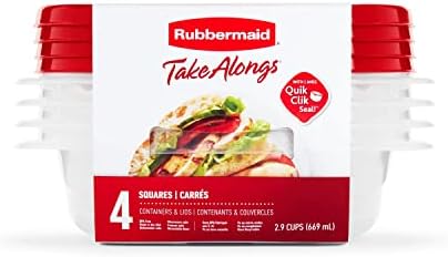 Rubbermaid TakeAlongs 2.9-Cup Square Food Storage Containers, 4-Pack, Chili Red