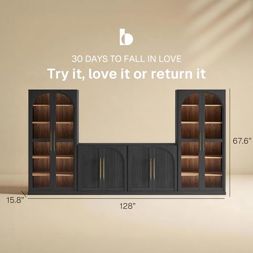Image of BELLEZE Jagger 128 inch Wall Unit 3-Piece Modular TV Stand - Ebony