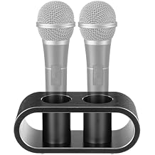 yeesport Metal Desktop Microphone Storage Holder, Aluminum Alloy Microphone Stand, Fashionable Tabletop Mic Organizer for Desk, Mic Mount for Karaoke, Nightclubs, Homes, Holds Two Microphones