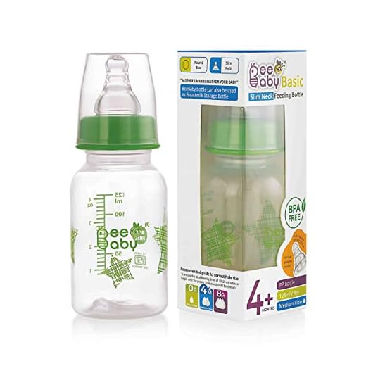 BeeBaby Basic Slim Neck Baby Feeding Bottle with Premium Anti - Colic Comfort Silicone Nipple for New Born / Infant / Toddler / Babies, 100% BPA Free, 4 Months + (125 ML / 4 oz.) (Green)