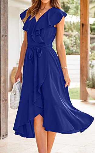 Image of PRETTYGARDEN Women's 2023 Summer Wrap Maxi Dress Casual Boho Deep V Neck Short Sleeve Ruffle Hem Split Beach Long Dresses