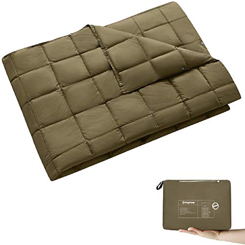 KingCamp Manta de Camping Ultraligera Multifuncional con botón a presión Bolsa de Dormir Simple (175 × 135 cm) 0.44 kg Aceituna
