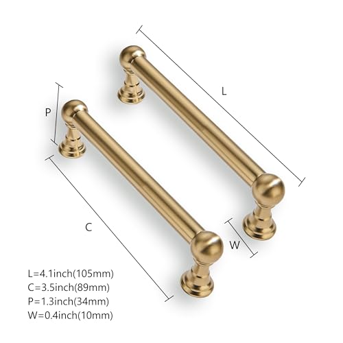 CABDM 10 Pack 3.5 Inch Solid Kitchen Cabinet Handles Brushed Brass Heavy Duty Cabinet Pulls Satin Brass Drawer Pulls Cabinet Hardware Kitchen Handles for Cabinets Cupboard Handles by CABDM - Image 2