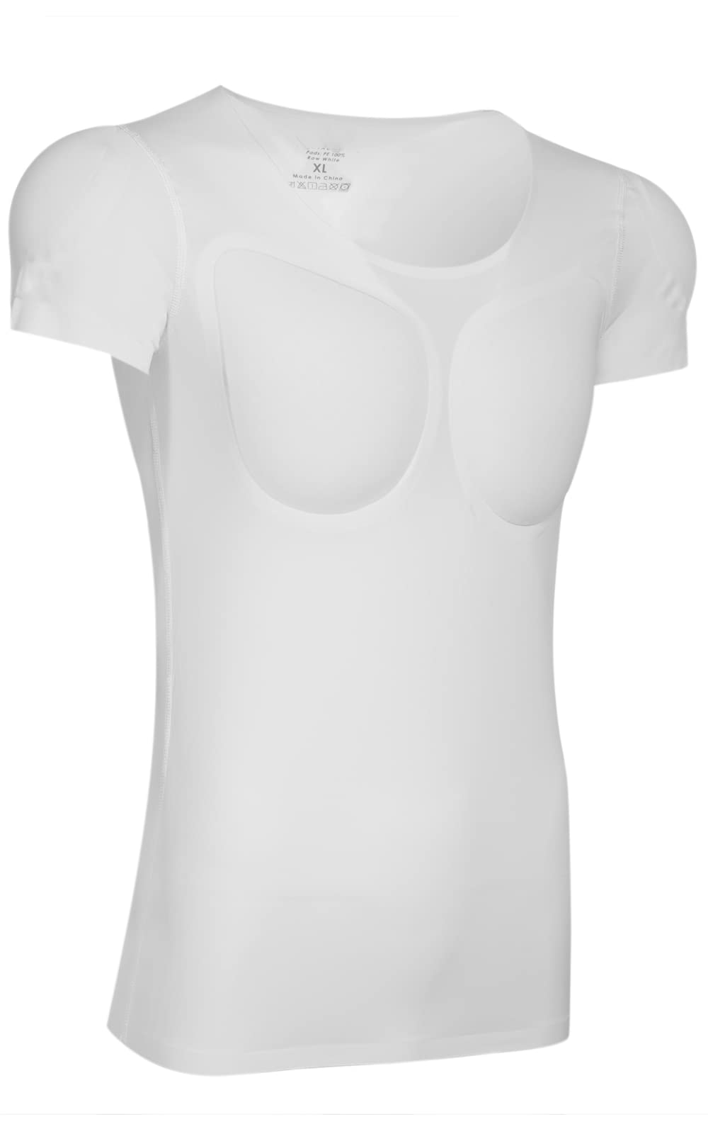 Body Shaper Schlankheitsshirt für Herren Herren Halbarm Falsche Muskel T-Shirt Shaper Gepolsterte Schultern Pad Komfort Niedriger Kragen Unterwäsche,Weiß,L(M)
