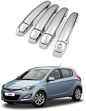 AUTOXYGEN ABS Plastic Car Door Handle Chrome Plated Front & Rear Door Guard/Cover for i20 (Till 2014, Set of 4 Pieces)