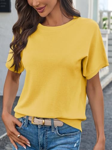 Image of Saodimallsu Women's Short Sleeve Crew Neck Knit Pullover Sweater | Casual Basic, Crew Neck, Loose Knit Pullover, Summer Lightweight
