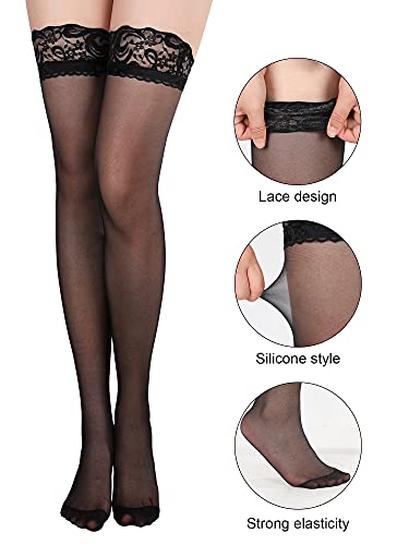 Image of Boao Women Thigh High Stockings Anti-skid Silicone Lace Stockings Silk Stocking Tights for Women and Girls Supplies