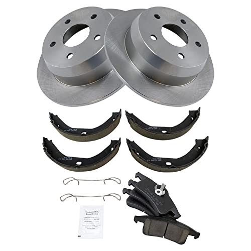Image of TRQ Rear Brake Pad and Rotor Set Ceramic Parking Shoe Compatible with 1999-2004 Jeep Grand Cherokee