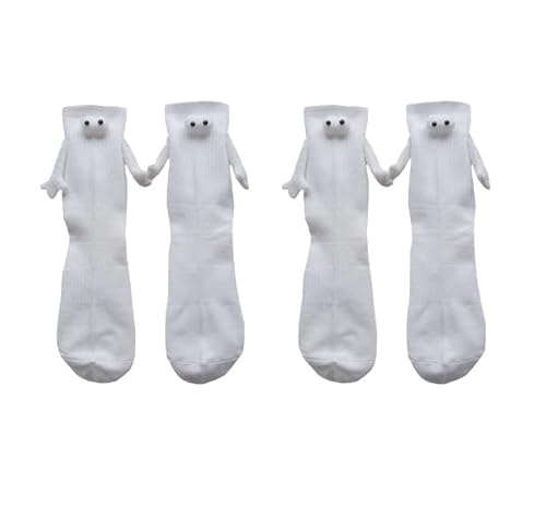 Ranpeng 2 Pair Funny 3D Doll Couple Holding Hands Socks Magnetic Suction 3D Doll Couple Socks Cute Higher Socks Funny Socks Gift for Women Men