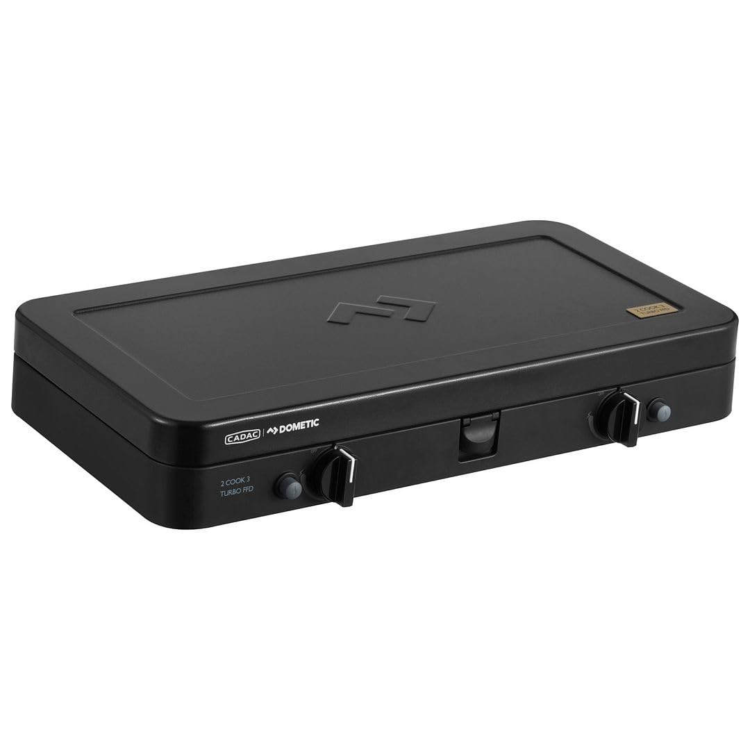 CADAC 2 Cook 3 Turbo Deluxe Grill da Tavolo Portatile - 30 mBar | BBQ Gas Esterno a 2 Fuochi, Accensione Piezo, Dispositivo Sicurezza Fiamma, Piastre di Cottura & Borsa
