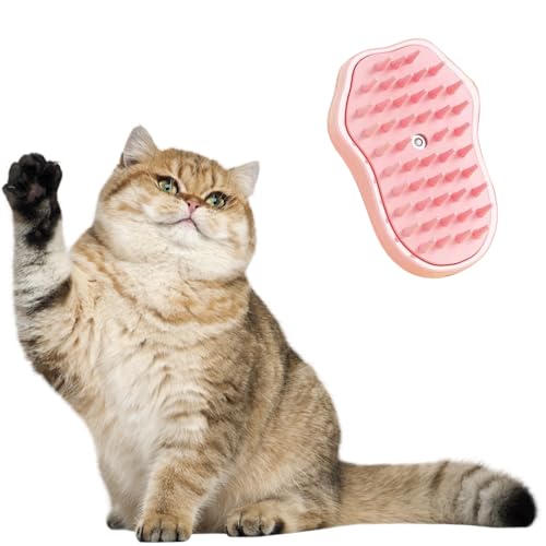 Image of Steamy Cat Brush, 3 in 1 Cat Steamy Brush, Cat Steam for Shedding, Cat Cleaning Brush Comb with Steam, 2024 Multifunctional Cat Hair Brush for Removing Tangled and Loosse Hair (Pink Cat)