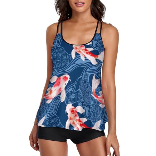 Maillot de bain tankini femme 3 pièces avec short de garçon et robe de plage imprimé poisson