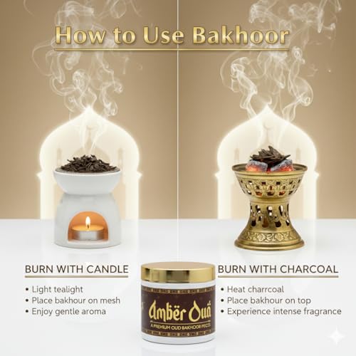 Image of Amber Oud BAKHOOR Incense | Authentic Arabic BAKHOOR Incense | 40 GMS JAR | Pack of 1 | Natural Wood Chips Amber Fragrance Woody Blend | Perfect for Pooja