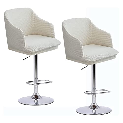 Dining Chair Covers Slipcover With Armrest Curved Back Accent Kitchen Chair Slipcover Modern Arc Shaped Armrest Counter Height Bar Stools Covers Back Chair Protector For Dining,2Pcs,Milky White #TOP8