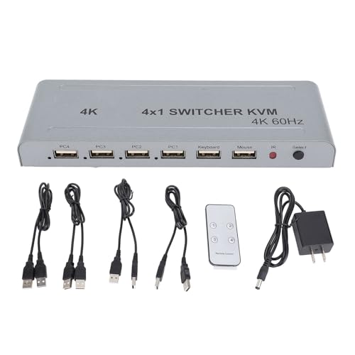 HD Multimedia Splitter, 4K 60Hz 4 in 1 Out Multi Viewer Seamless Switcher with Remote Controller, Supports Multiple Audible Formats, Real Time Multiviewer (US Plug)