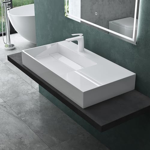 Mai & Mai Aufsatzwaschbecken Hängewaschbecken Col12 BTH: 90x48x13cm in weiß aus Mineralguss