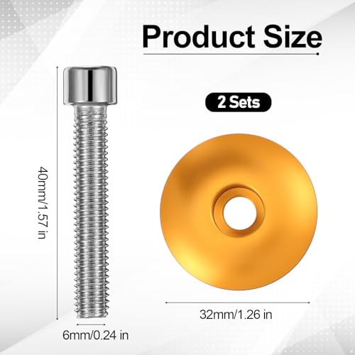 Fyntave 2 Sets Gold Cycling Headset Stem Top Cap 1-1/8 Inch Bike Front Fork Stems Tops Cap with M6x40mm Bolt Aluminium Alloy Bike Top Tube Caps Riding Decoration Cycling Stem Headset Tops Cover