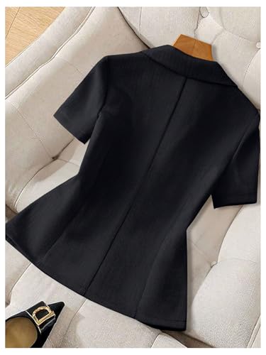 GORGLITTER Women's Short Sleeve Blazer Lightweight Button Down Casual Business Office Jacket2