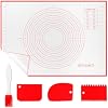 Tapis Silicone Pâtisserie 70x50 Cm Rouge – Antidérapant, Mesures & Conversion °C/°F, Avec 3 Grattoirs + Brosse, Idéal Cuisson & Pétrissage