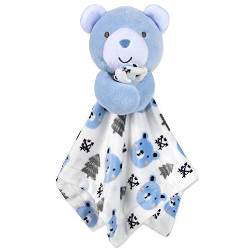Image of Minky Animal Snuggler Lovey Blanket for Kids, Babies, Boys, Girls, Gender Neutral Security Blanket with Stuffed Animal (Beary Blue Bear)