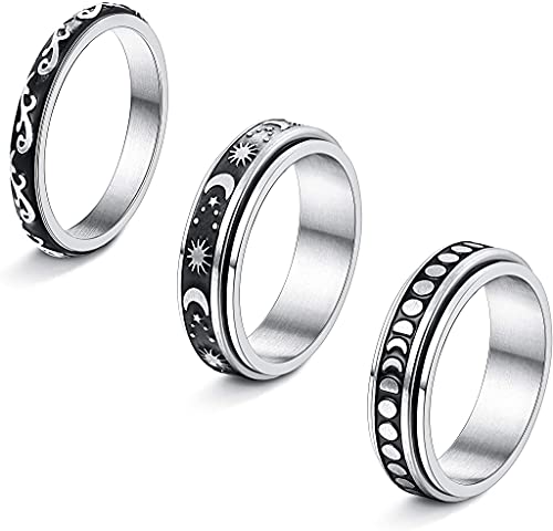 Jstyle 3Pcs Stainless Steel Fidget Band Rings Spinner Rings for Women Mens Moon Star Sun Ring Celtic Stress Relieving Reduce Anxiety 10