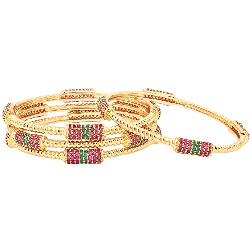 Image of Sasitrends Tradtional Micro Gold Plated 18k AD /American Diamond Handcrafted Set of 4 Bangles for Women and Girls