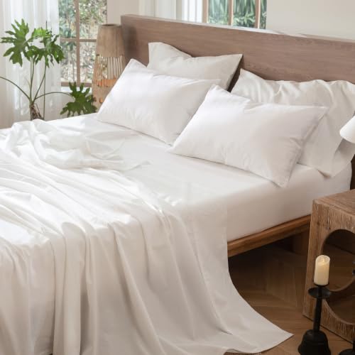Image of MooMee Sheet Set 100% Washed Cotton Linen-Like Extra Deep Pocket Queen | Relaxed Linen-like Texture. Soft, Breathable & Lightweight Comfort. 15-19 inch Extra Deep Pocket with All-around Elastic