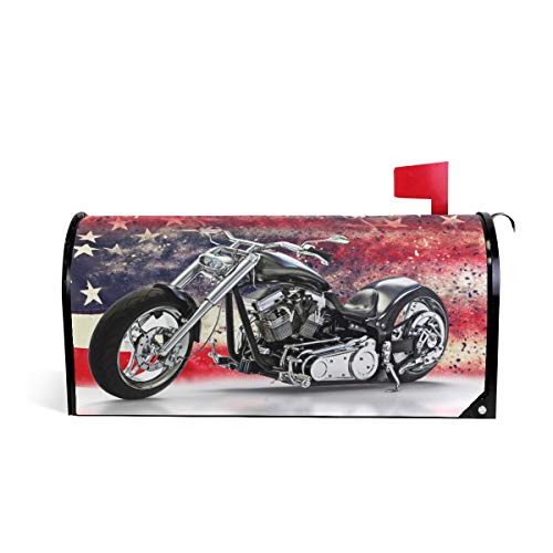 SUABO Black Motorcycle with American Flag Background Dispersion Effects Magnetic Mailbox Cover for Standard Mailboxes