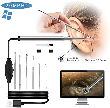 USB Otoscope Ear Cleaning Endoscope Camera 3.9mm Small Lens 720P HD 2.0 Mega Pixel Borescope Inspection Camera Otoscope Visual Earpick Tool with 6 Adjustable Led Compatible for Windows & MAC/PC