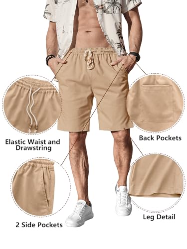 Image of Comdecevis Men's Linen Shorts Casual Elastic Waist Drawstring Summer Beach Vacation Yoga Golf Shorts with Pockets