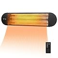 COSTWAY Carbon Infrared Patio Heater, Wall-Mounted Outdoor Heater with Remote Control, 60° Oscillation & Adjustable Height, IPX4 Waterproof Electric Space Heater for Indoor and Outdoor Use, 750W/1500W